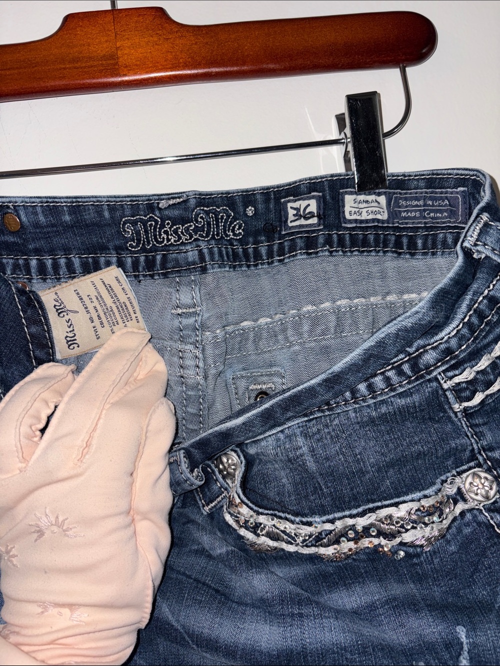 Miss Me Distressed Dark Blue Denim Shorts- 36 - Picture 2 of 6